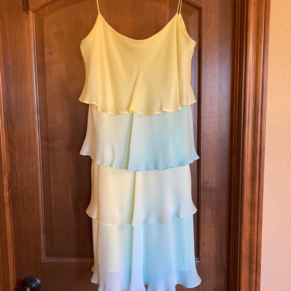 Nine West Pastel Yellow to Light Blue Tiered Slip Dress
